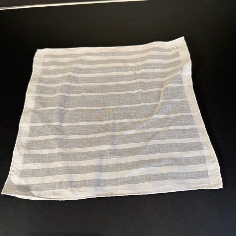 Vintage Fine White Madeira Linen Mens Handkerchief with Woven Stripes Mono 'C'